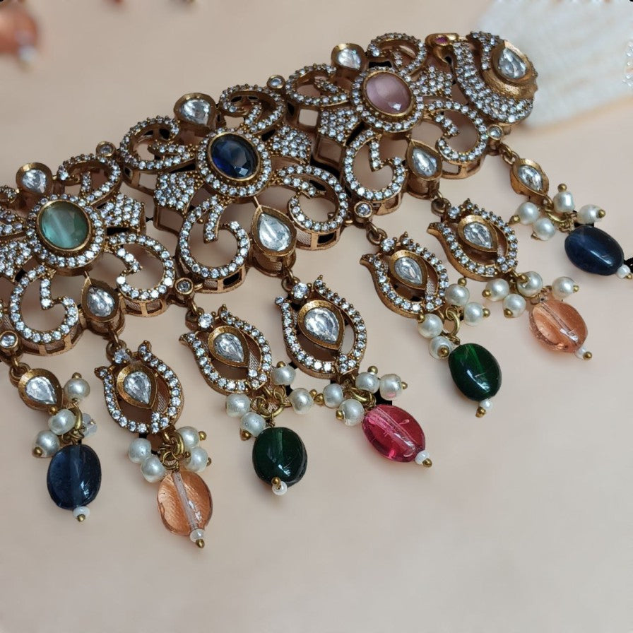 Anika Moissanite Navratna AD Choker