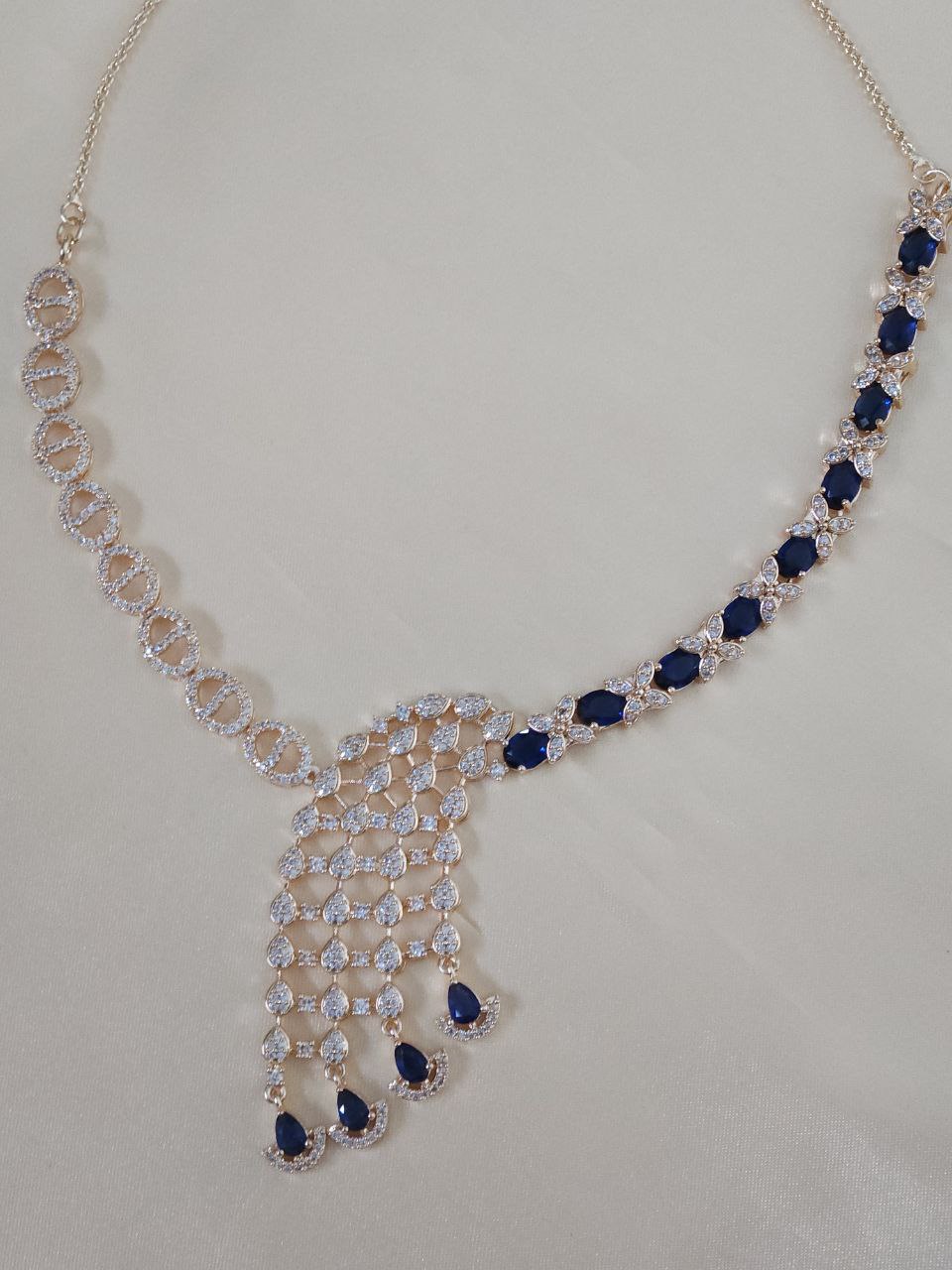 Rose Gold Blue AD Necklace