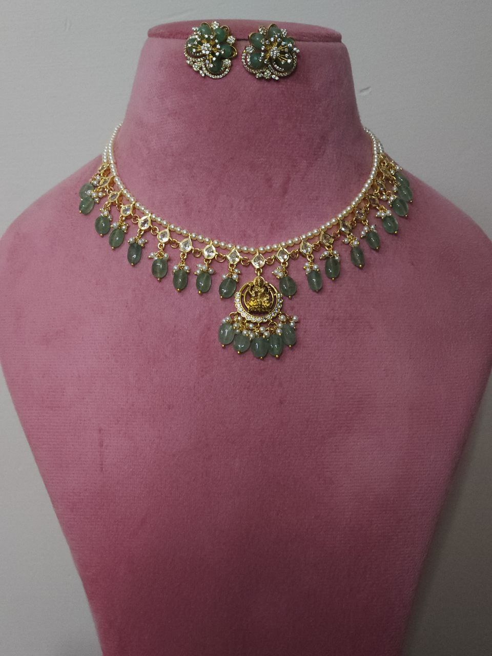 Premium Mint Green Temple AD Necklace