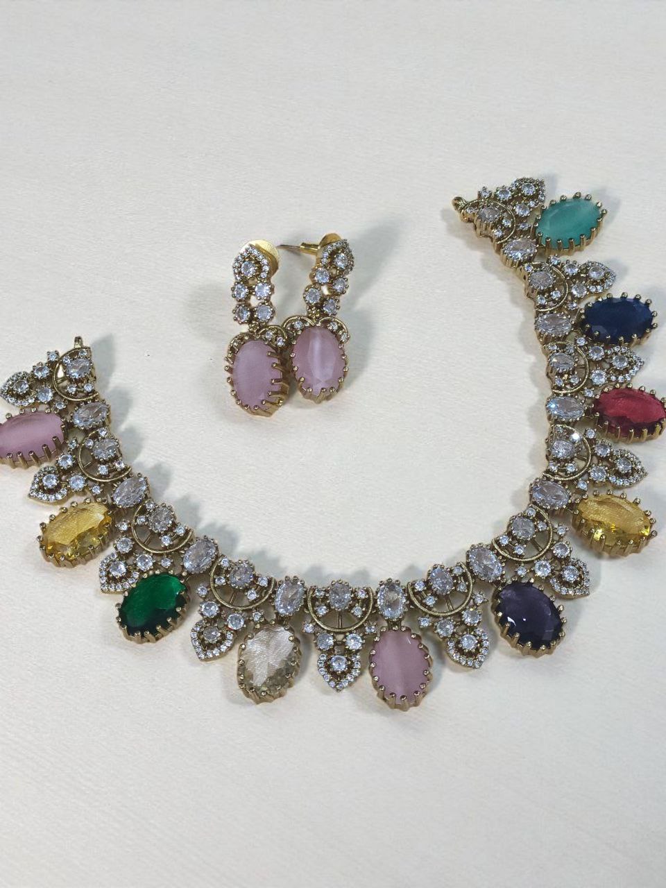 Premium Navratan Gold AD Necklace