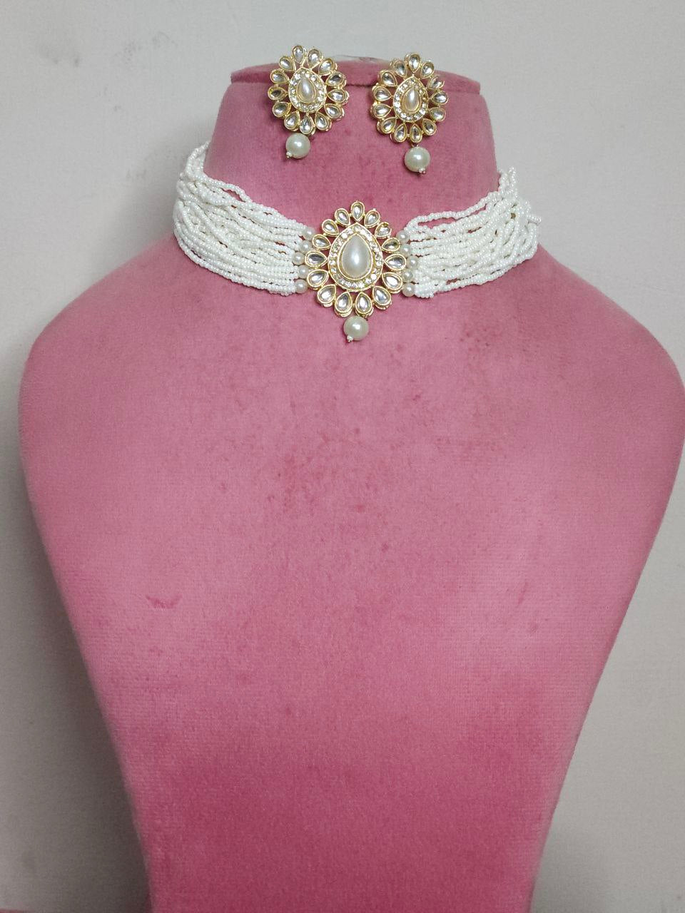 White Pearl Multi Strings Choker Necklace