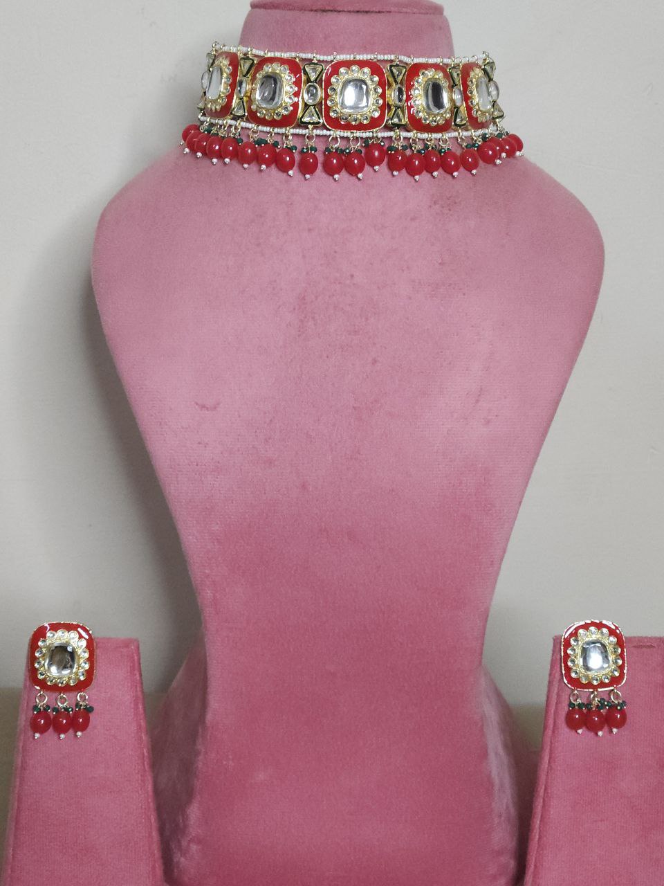 Red Kundan Pearl Choker Necklace