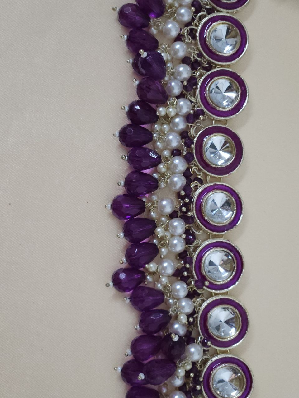 Purple Beads Kundan Necklace