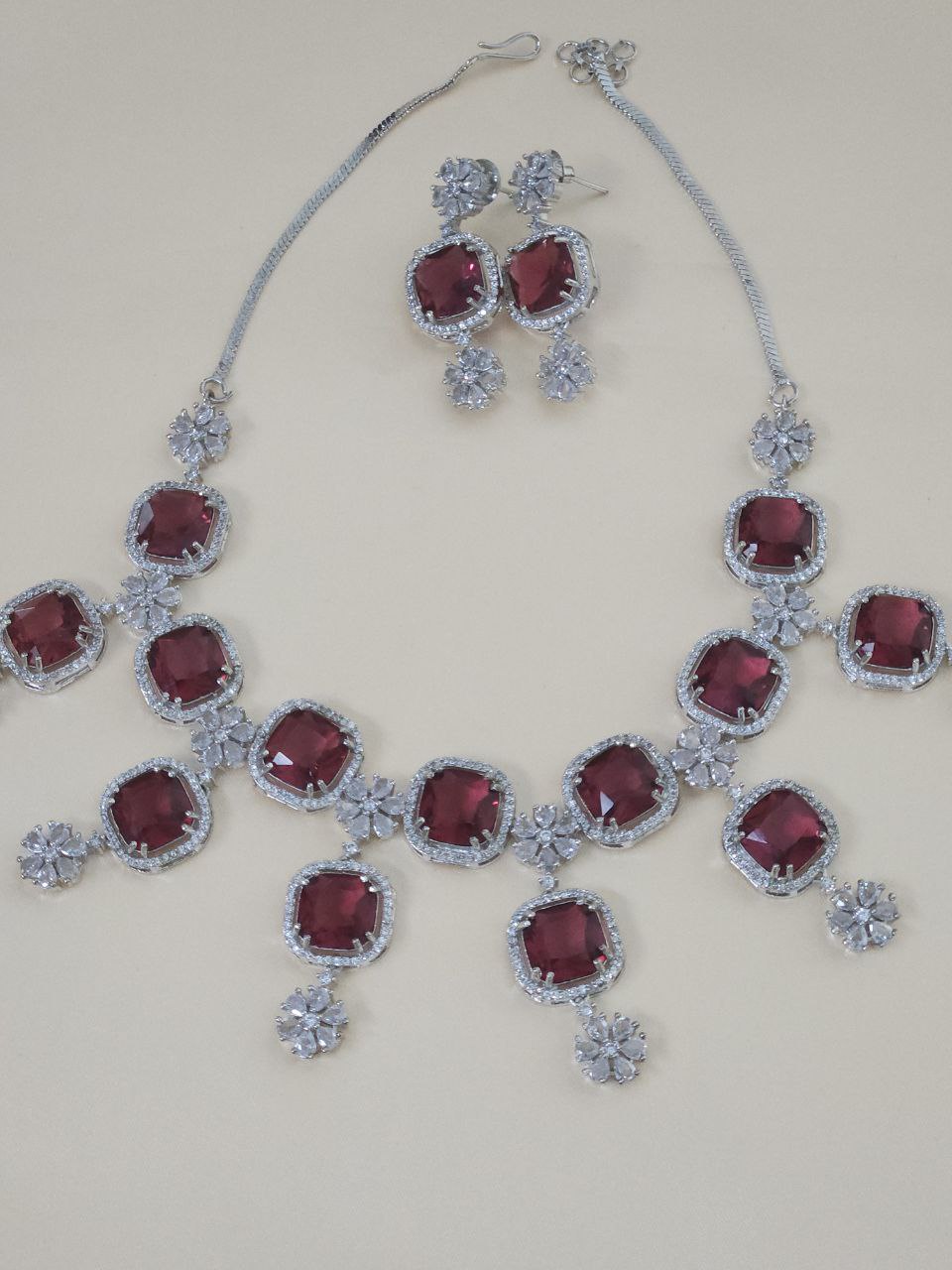 Wine Red Hangings AD Necklace