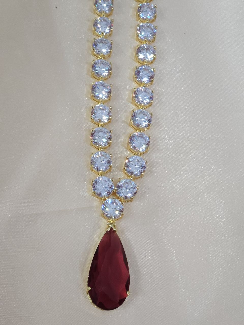 Celebrity Red Big Gold Semi-Precious Luxe AD Necklace