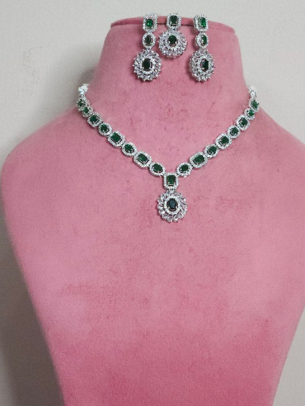 Silver Green AD Necklace