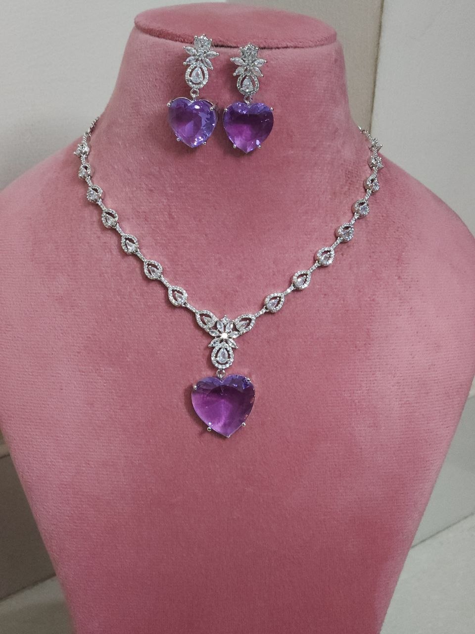 Lavender Heart-Shape Premium AD Necklace