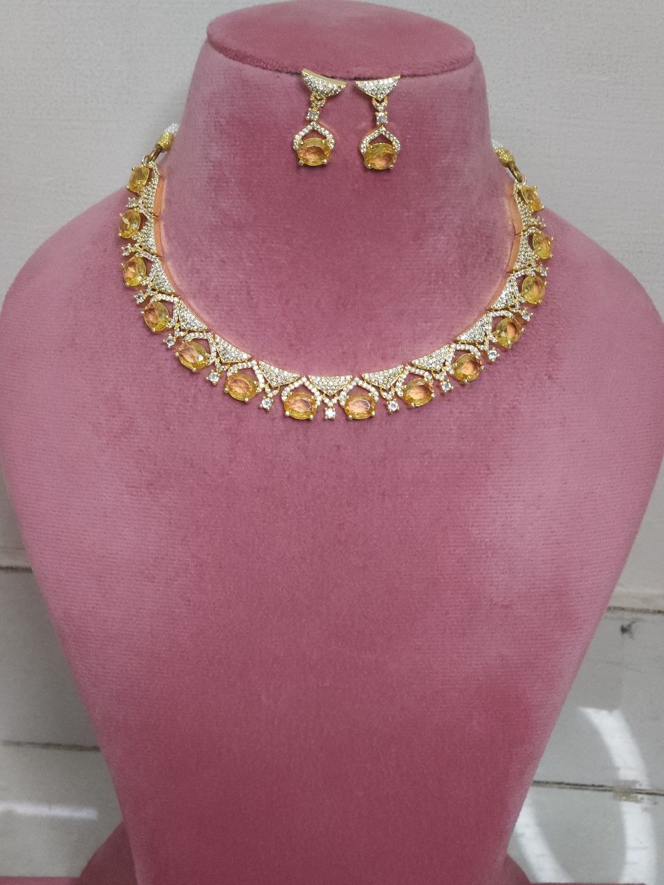 Premium Yellow Nano Setting AD Necklace