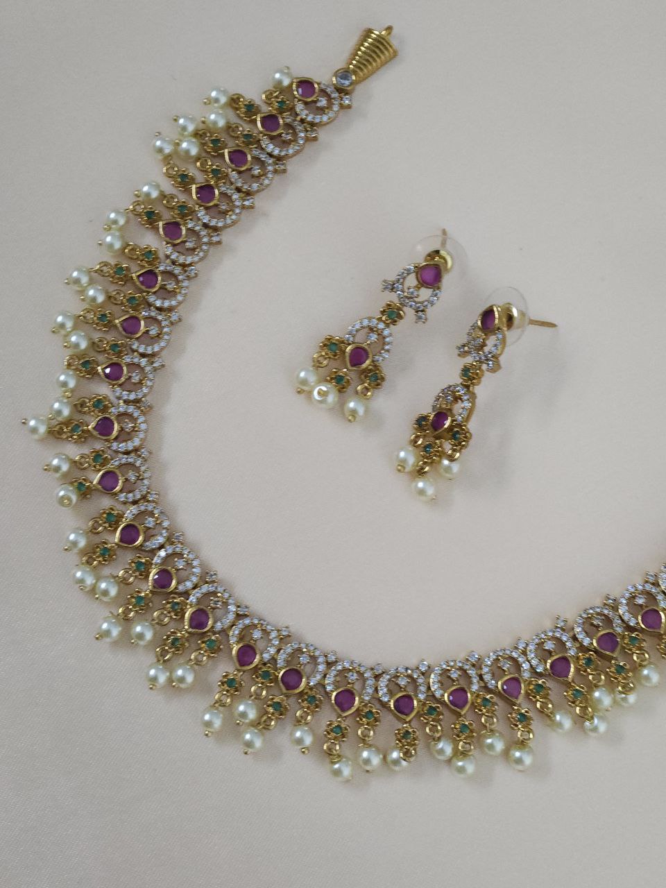 Premium Pearl Gold Temple AD Necklace