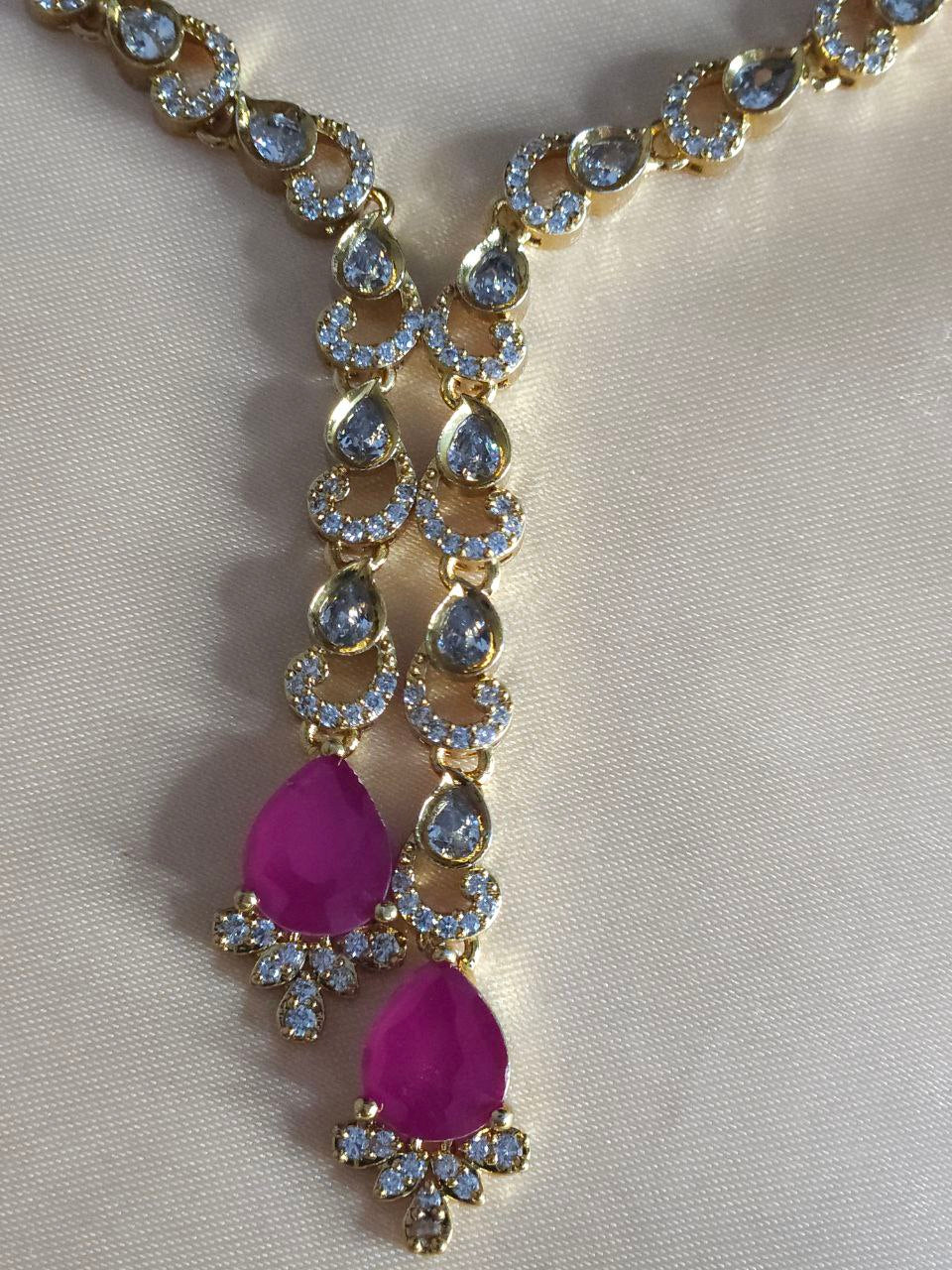 Premium Ruby Tie V-Shape AD Necklace