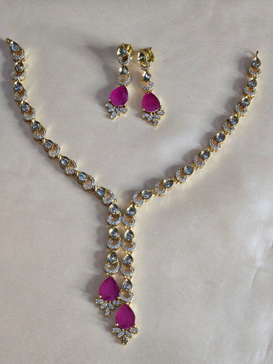 Premium Ruby Tie V-Shape AD Necklace