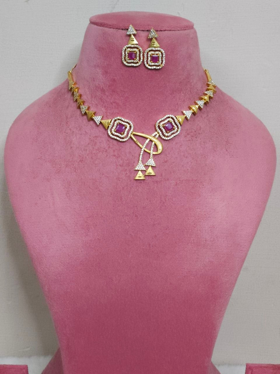 Designer Gold Ruby Nano AD Necklace
