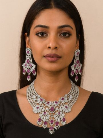 Premium Semi-Bridal Ruby AD Necklace