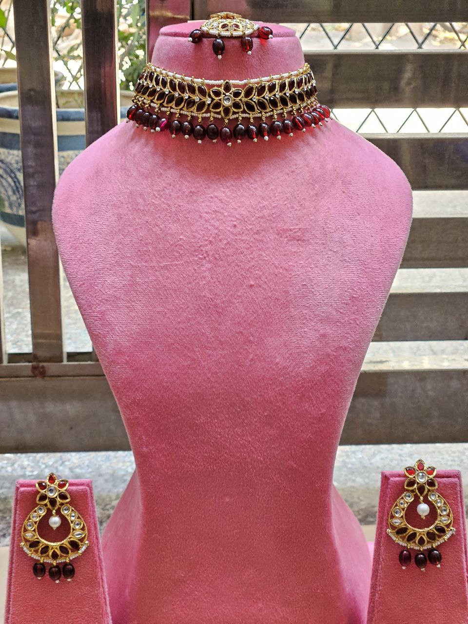 Red Tumbles Gold Choker