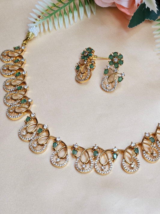 Emerald Gold Finish AD Temple Necklace