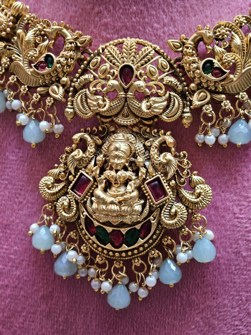 Mint Green Beads Bridal Temple Necklace