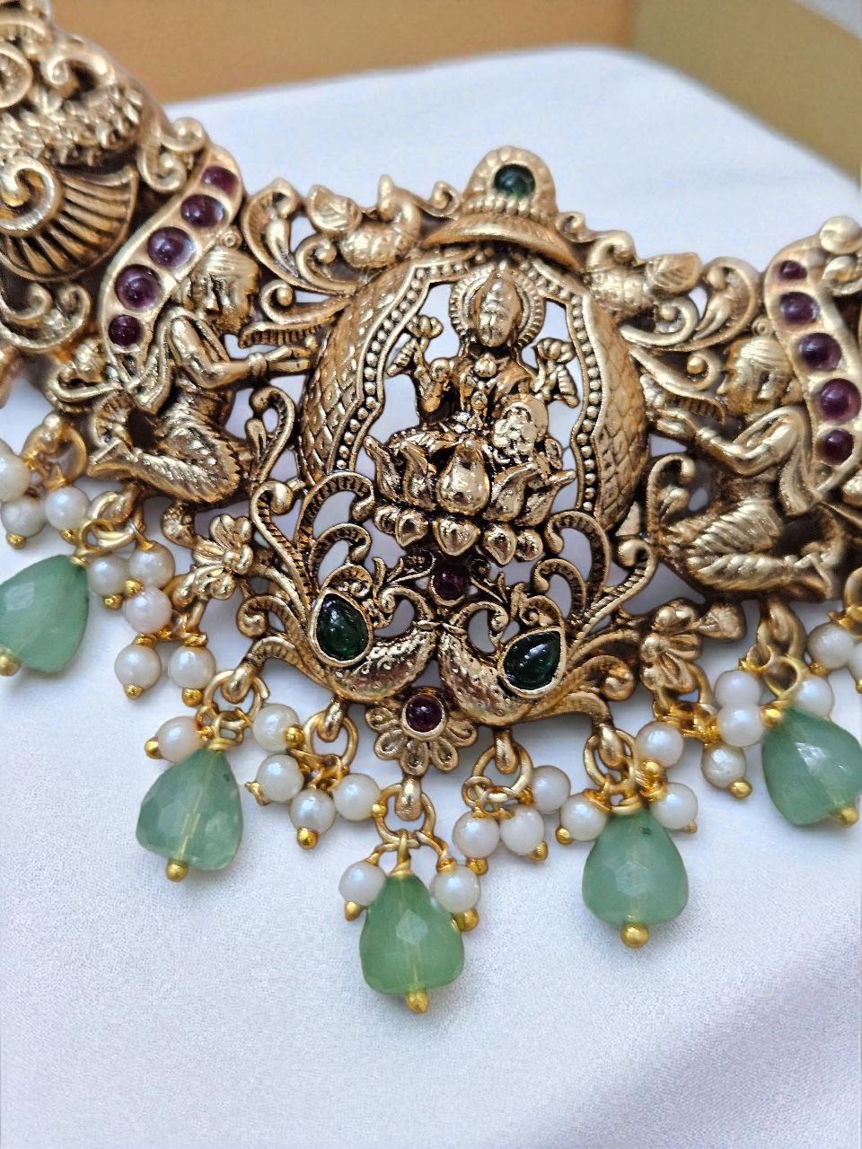 Green Beads Bridal Temple Necklace