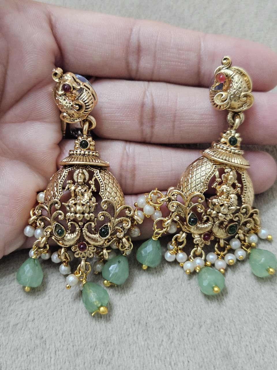 Green Beads Bridal Temple Necklace