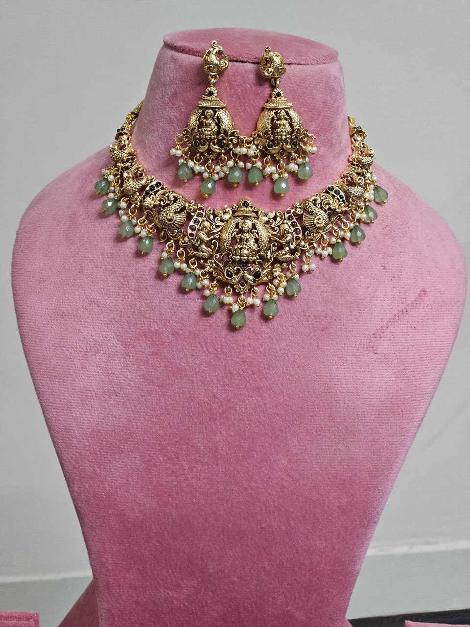 Green Beads Bridal Temple Necklace