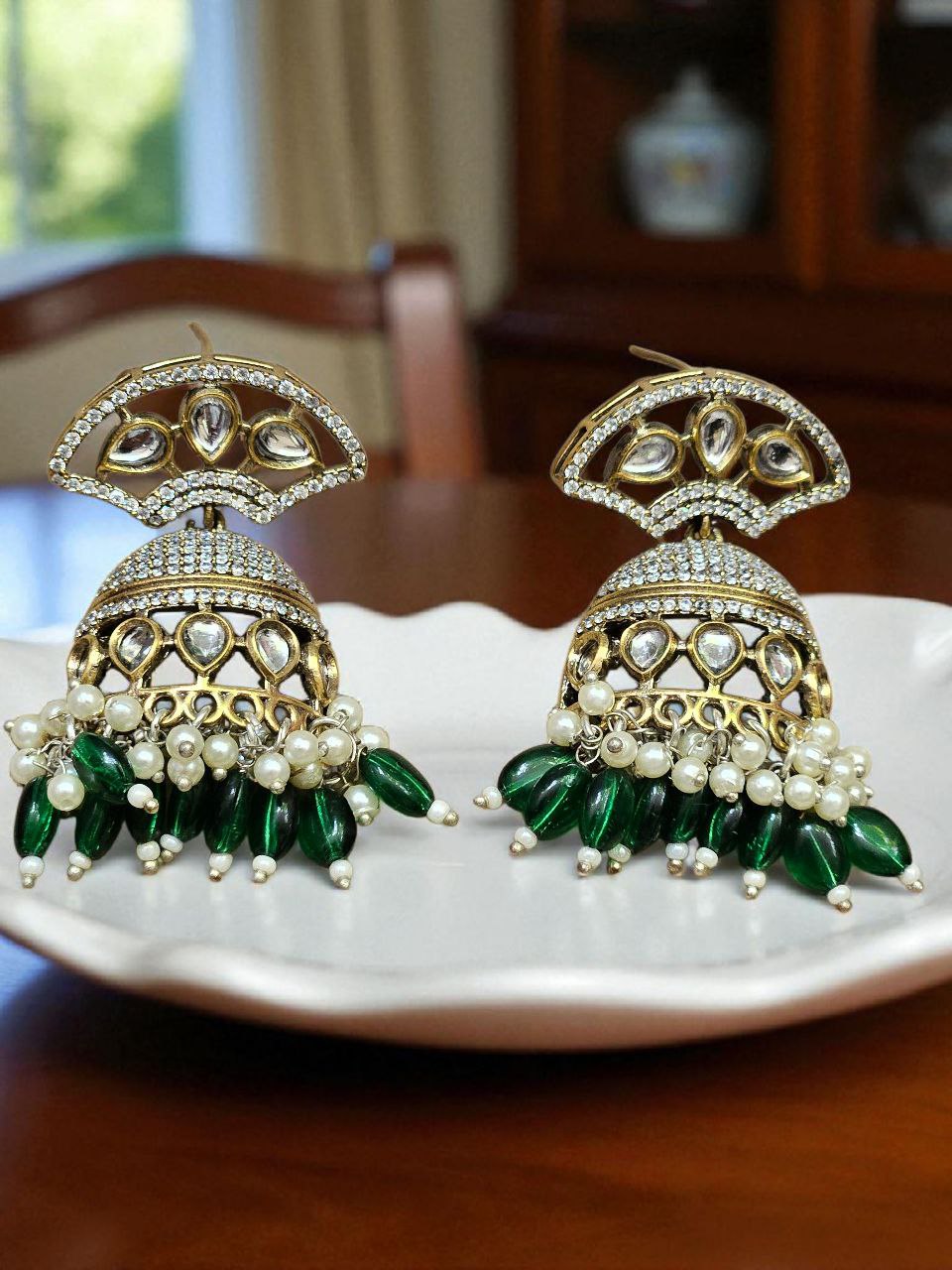 Maharani Jhumki Style Long AD Necklace