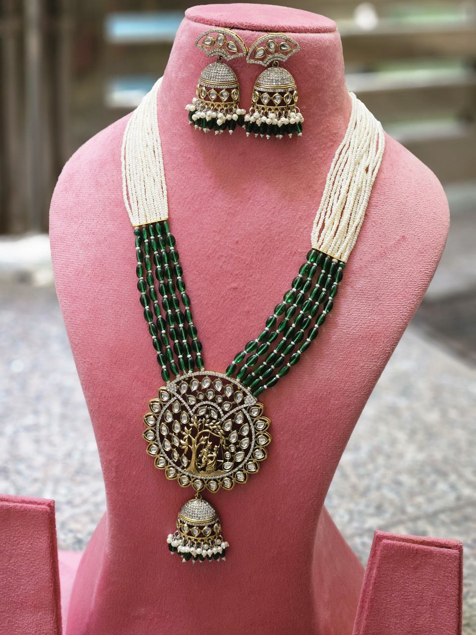 Maharani Jhumki Style Long AD Necklace