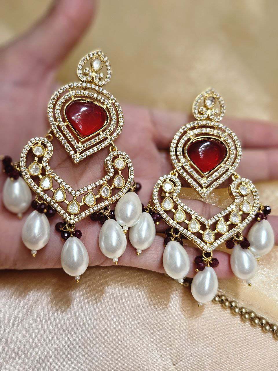 Moissanite Pearl Premium Danglers Earrings