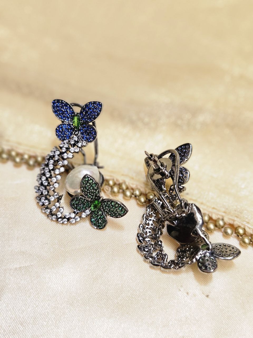 Butterfly Real Pearl Nano-Setting AD Earrings