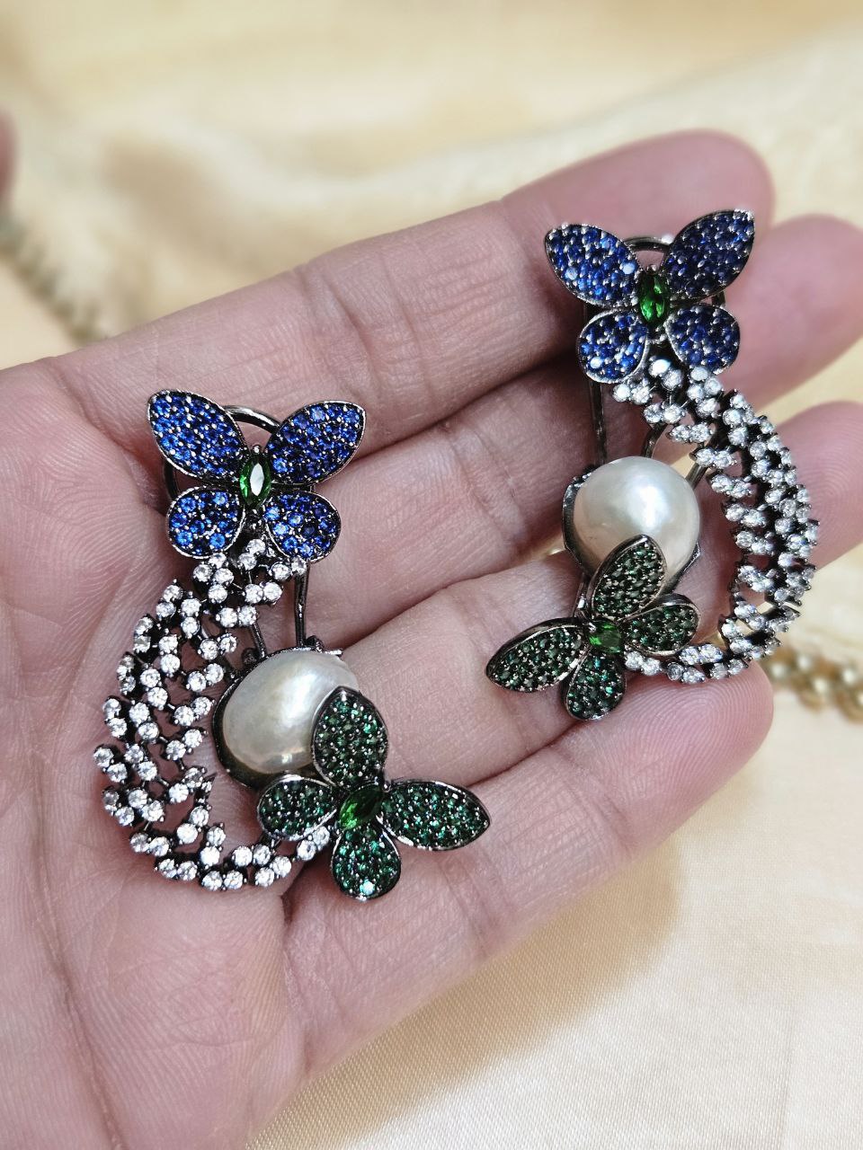 Butterfly Real Pearl Nano-Setting AD Earrings