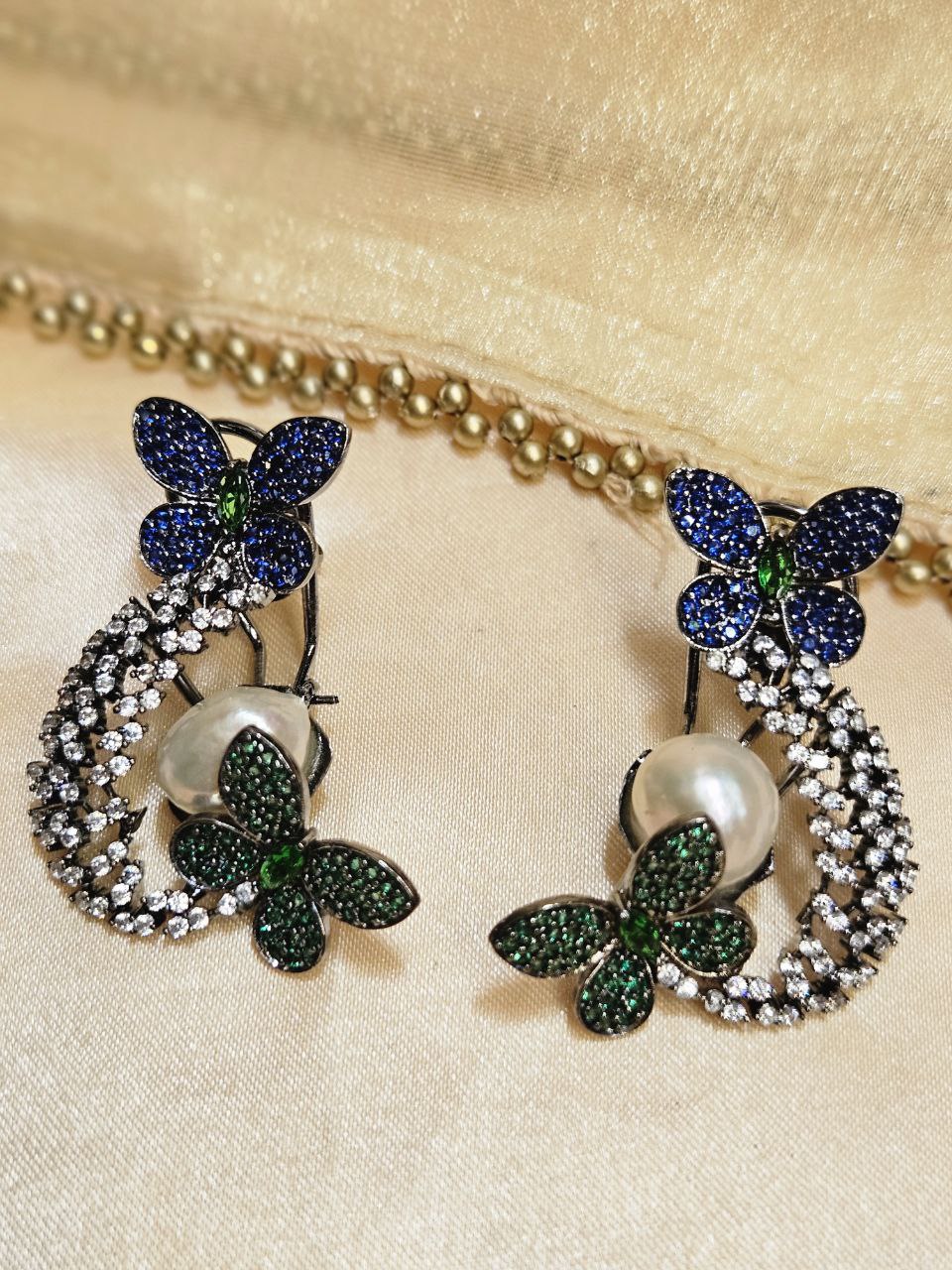 Butterfly Real Pearl Nano-Setting AD Earrings