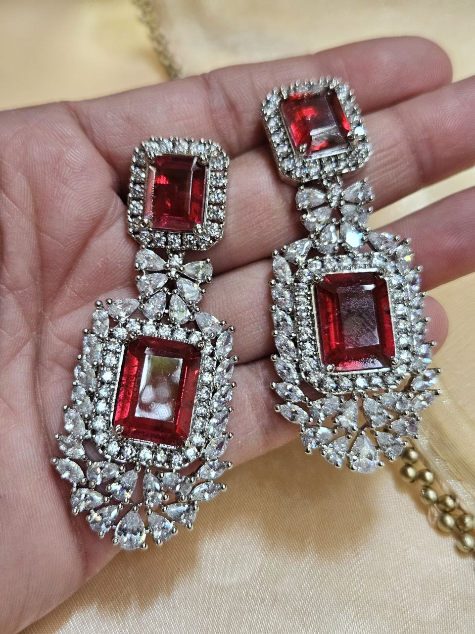 Red AD Statement Danglers Earrings