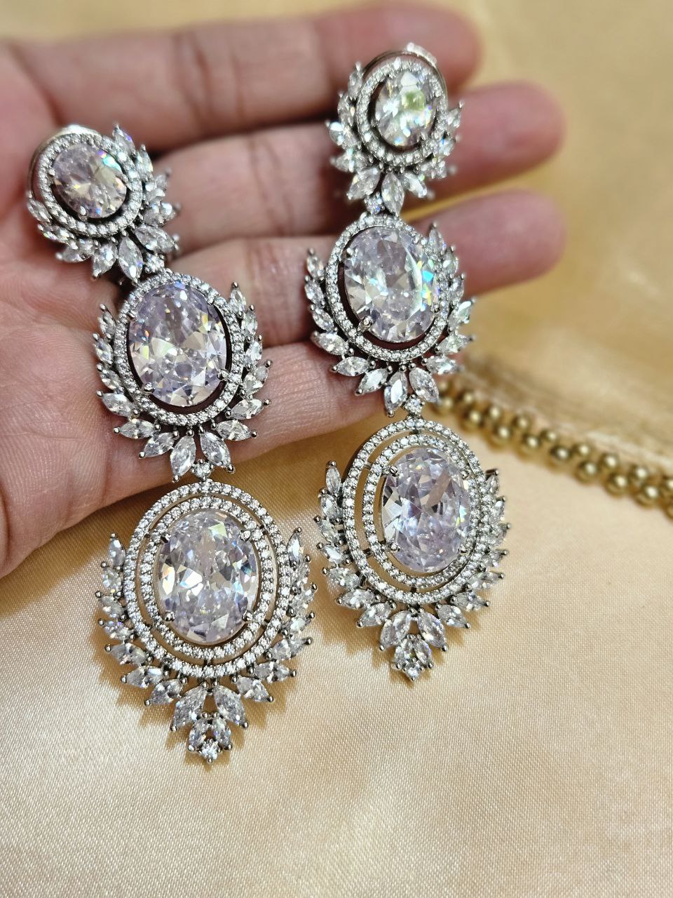 White Statement AD Danglers Earrings