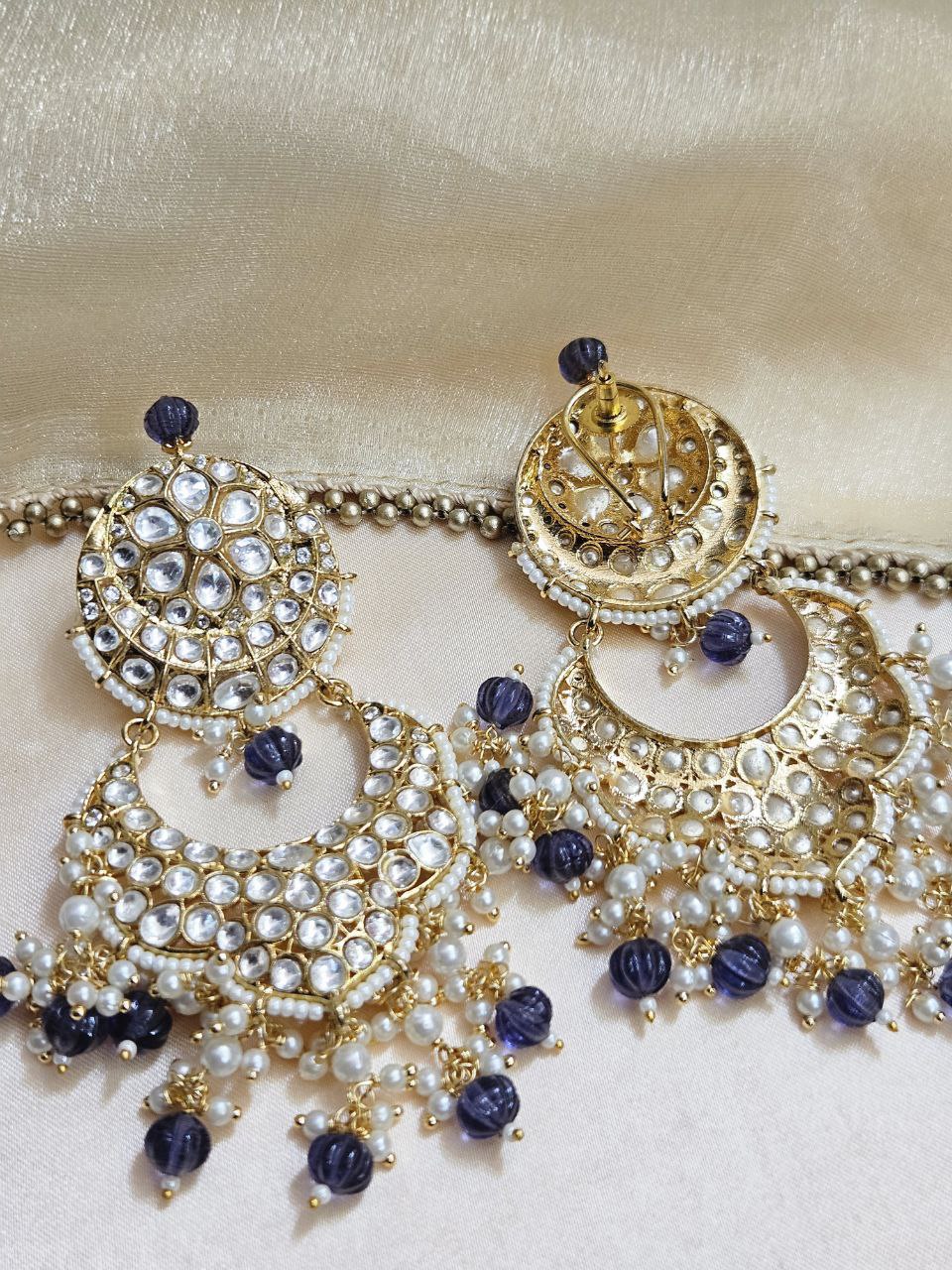 Statement Purple Kundan Danglers Earrings