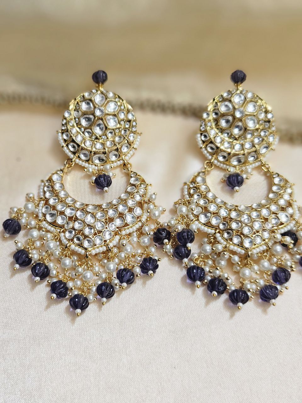 Statement Purple Kundan Danglers Earrings