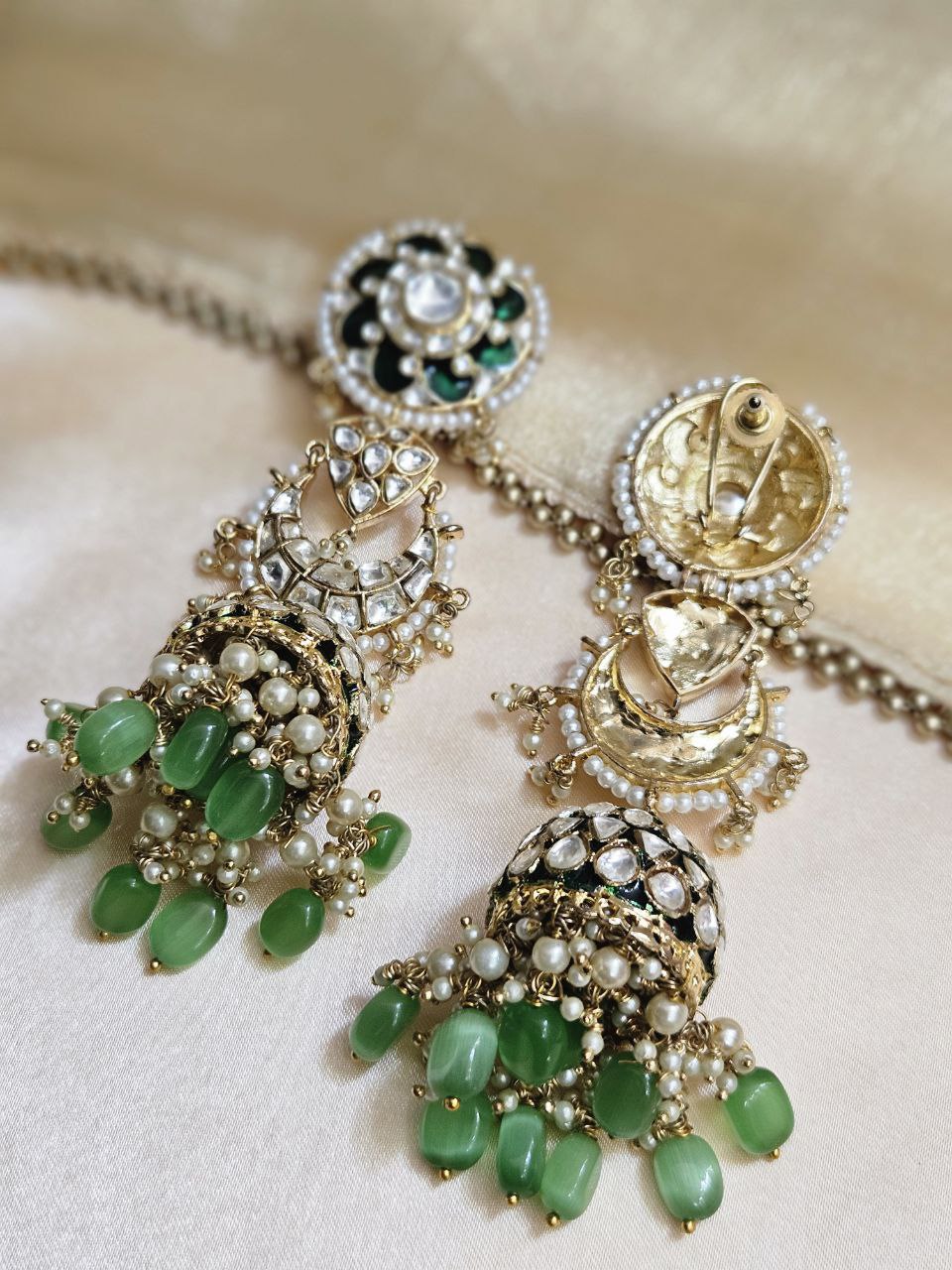 Long Kundan Jhumka Earrings
