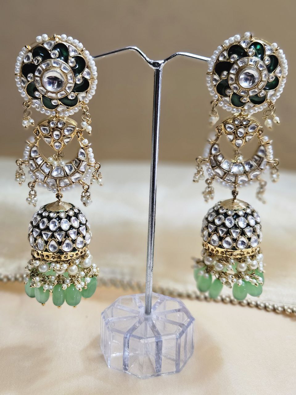 Long Kundan Jhumka Earrings