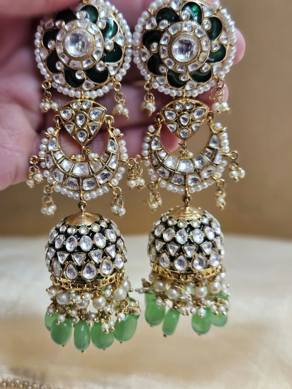 Long Kundan Jhumka Earrings