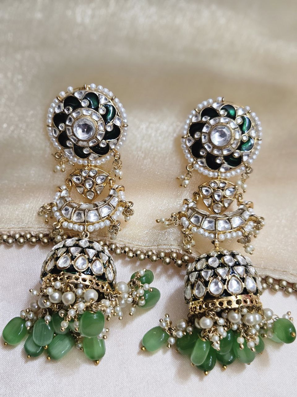Long Kundan Jhumka Earrings