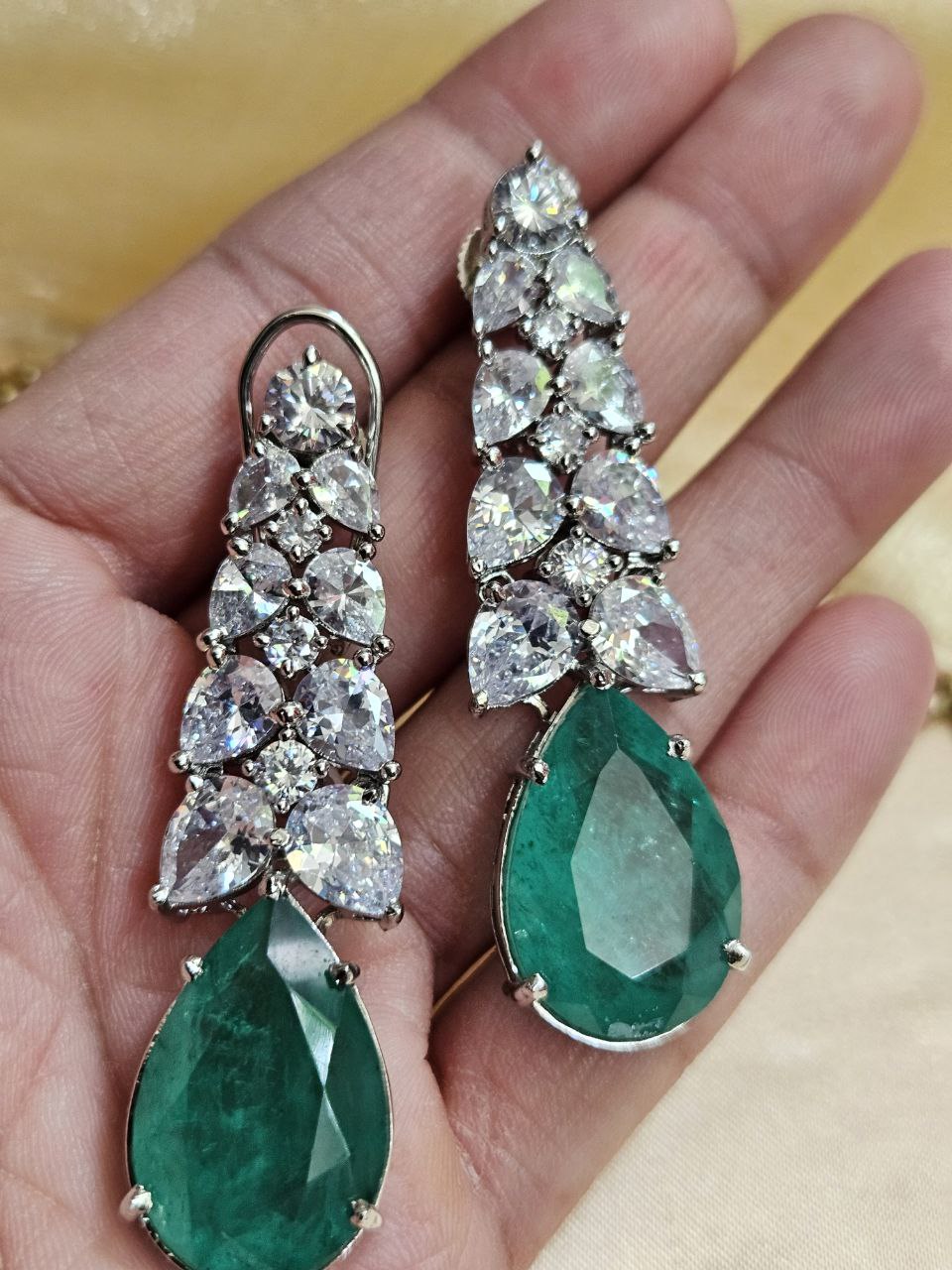 Moissanite Emerald Green AD Earrings