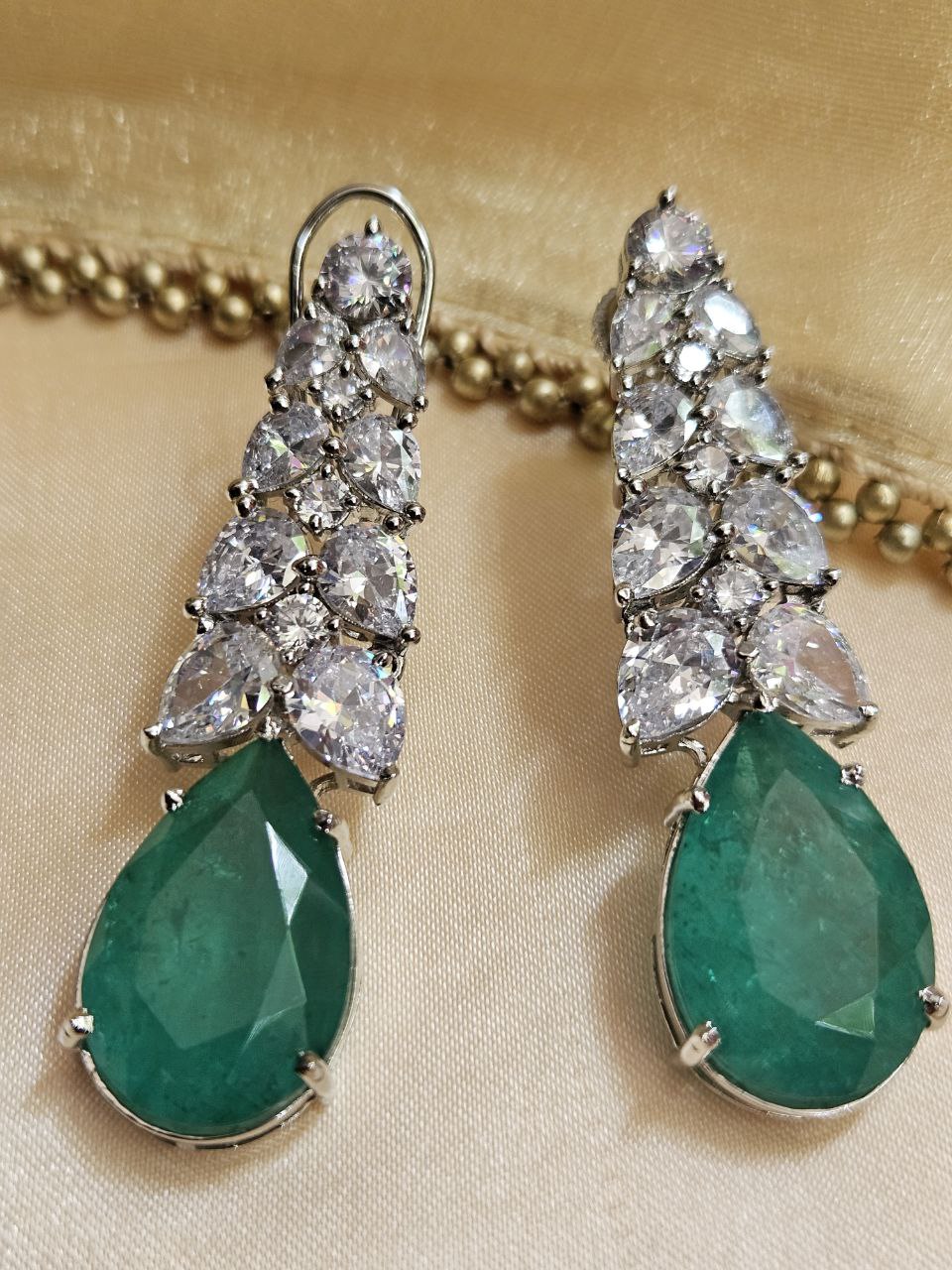 Moissanite Emerald Green AD Earrings