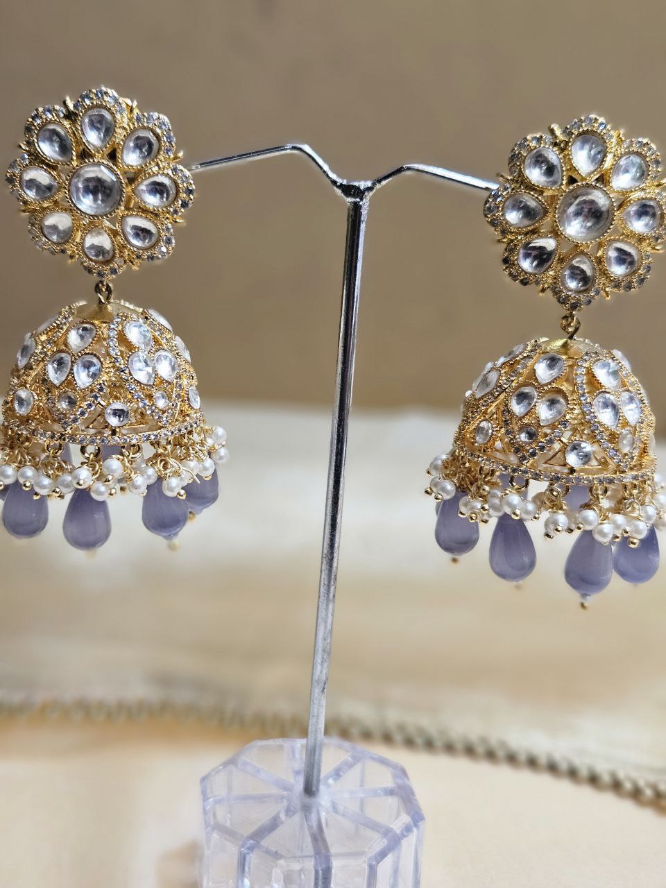 Lavender AD Jhumka Earrings