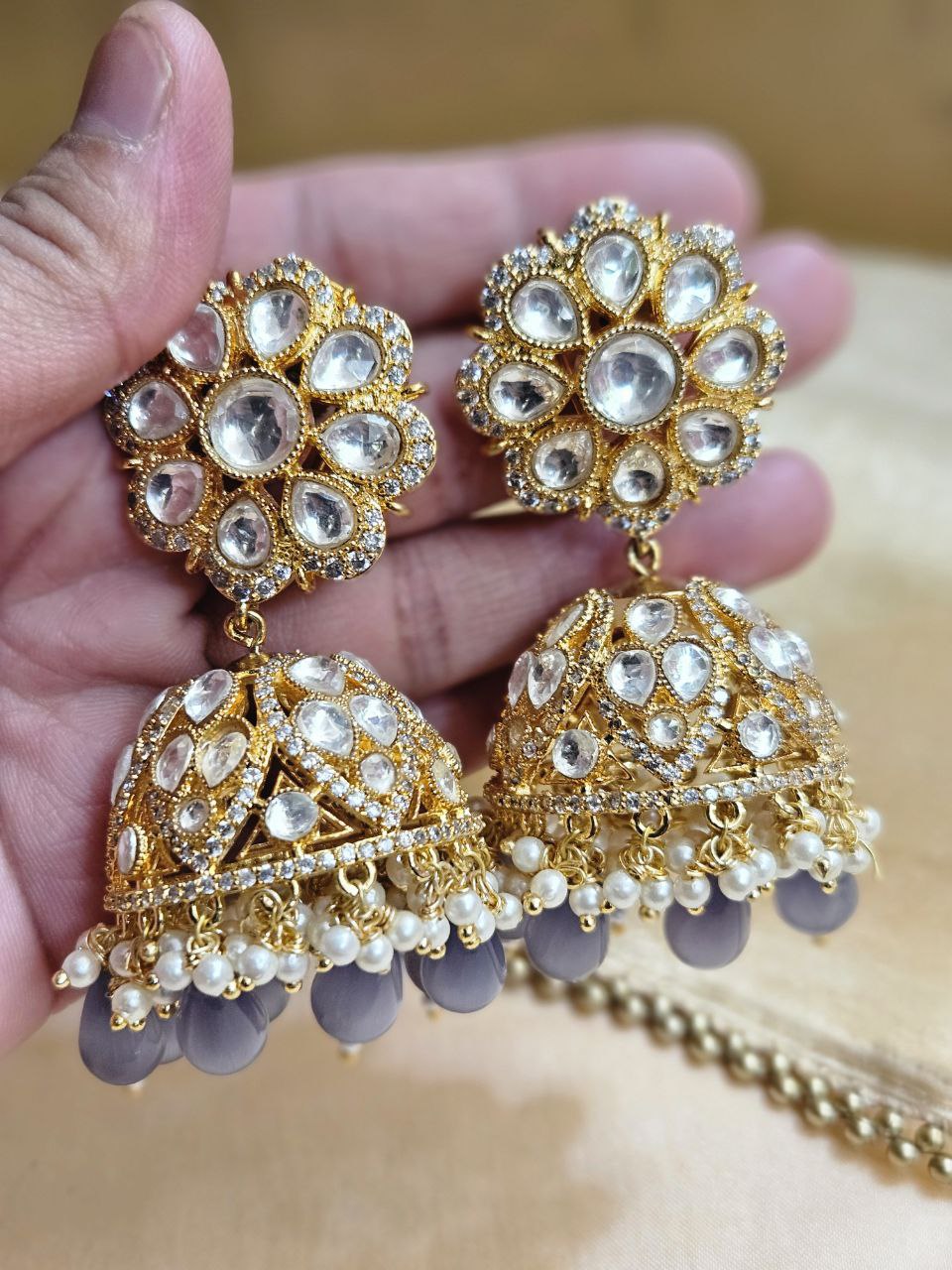 Lavender AD Jhumka Earrings