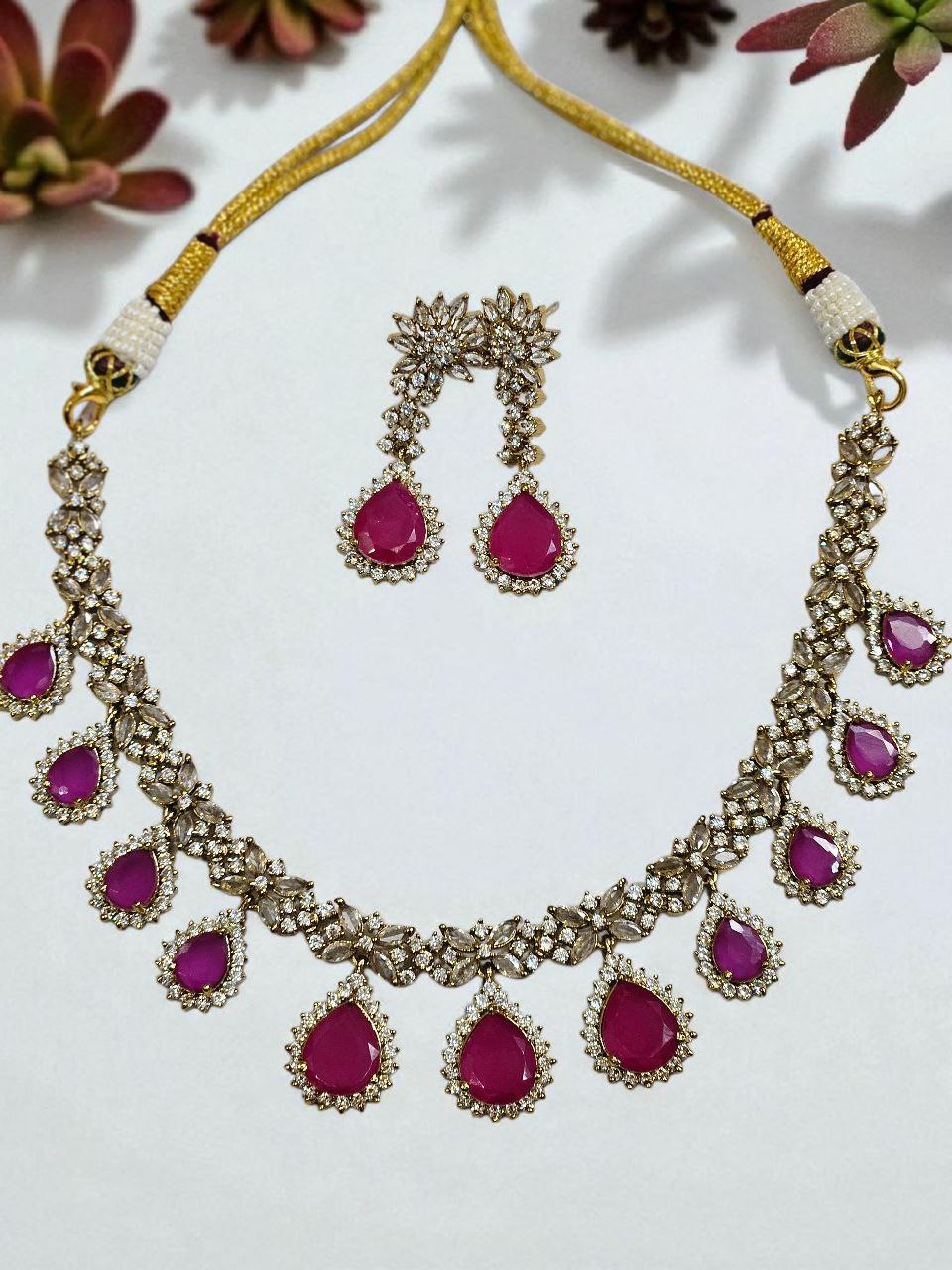 Semi-Precious Drops AD Necklace