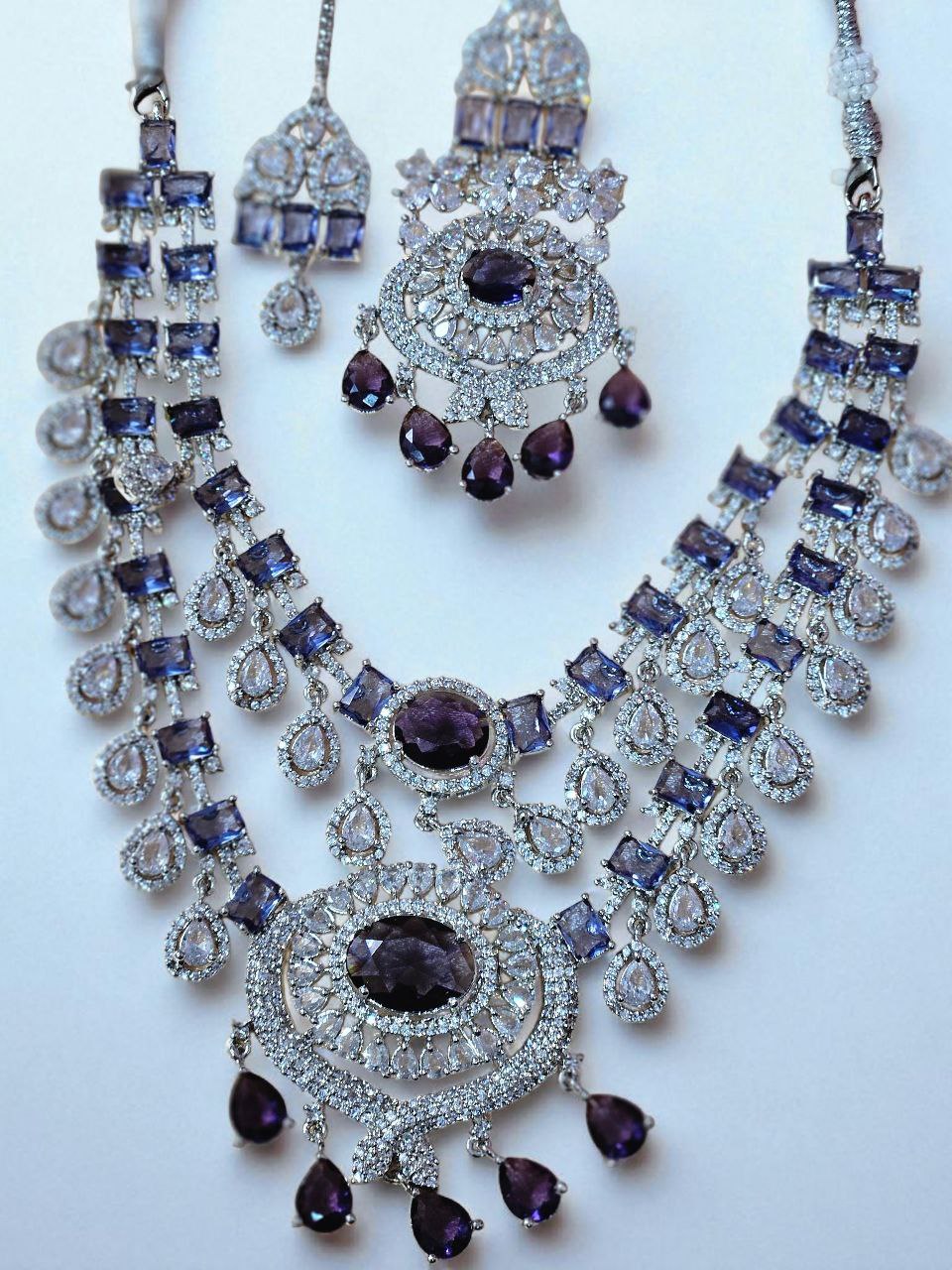 Purple 2-Layer Drops AD Bridal Necklace