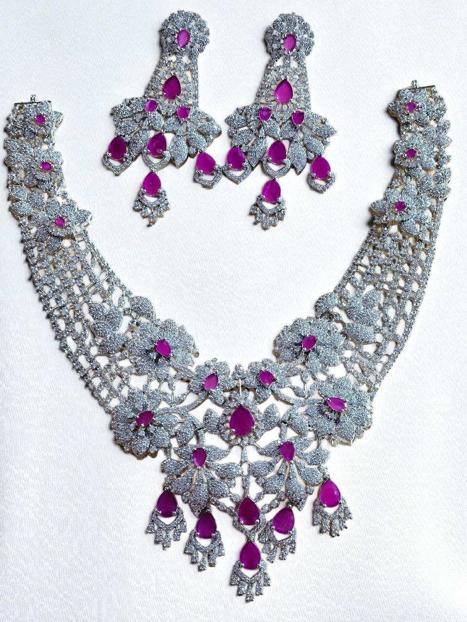 Premium Semi-Bridal Ruby AD Necklace