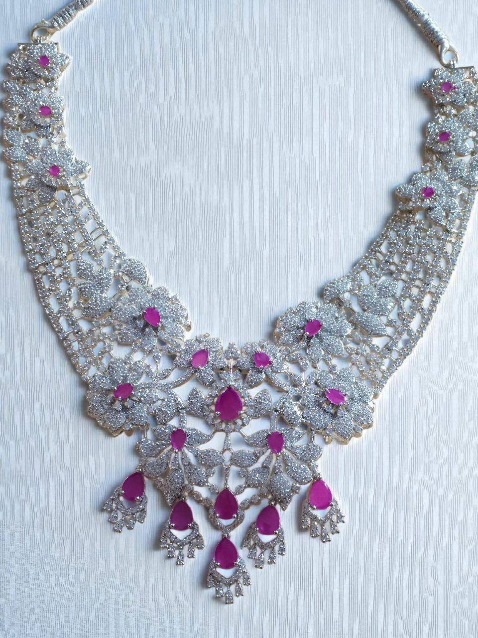 Premium Semi-Bridal Ruby AD Necklace