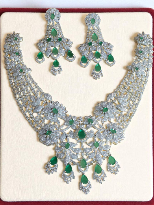 Premium Semi-Bridal Green AD Necklace
