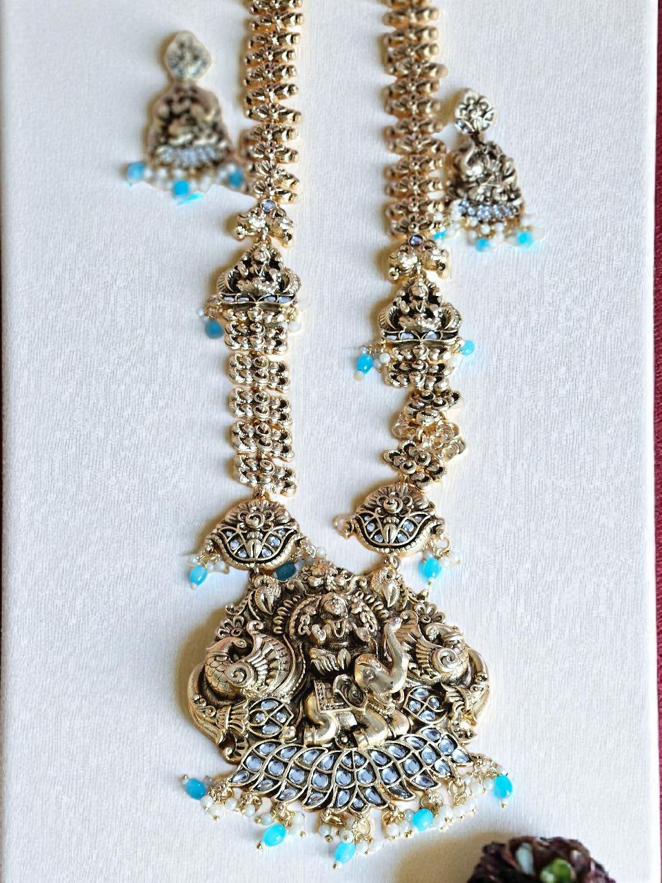 Laxmi Vinayak 3D Long Temple Necklace