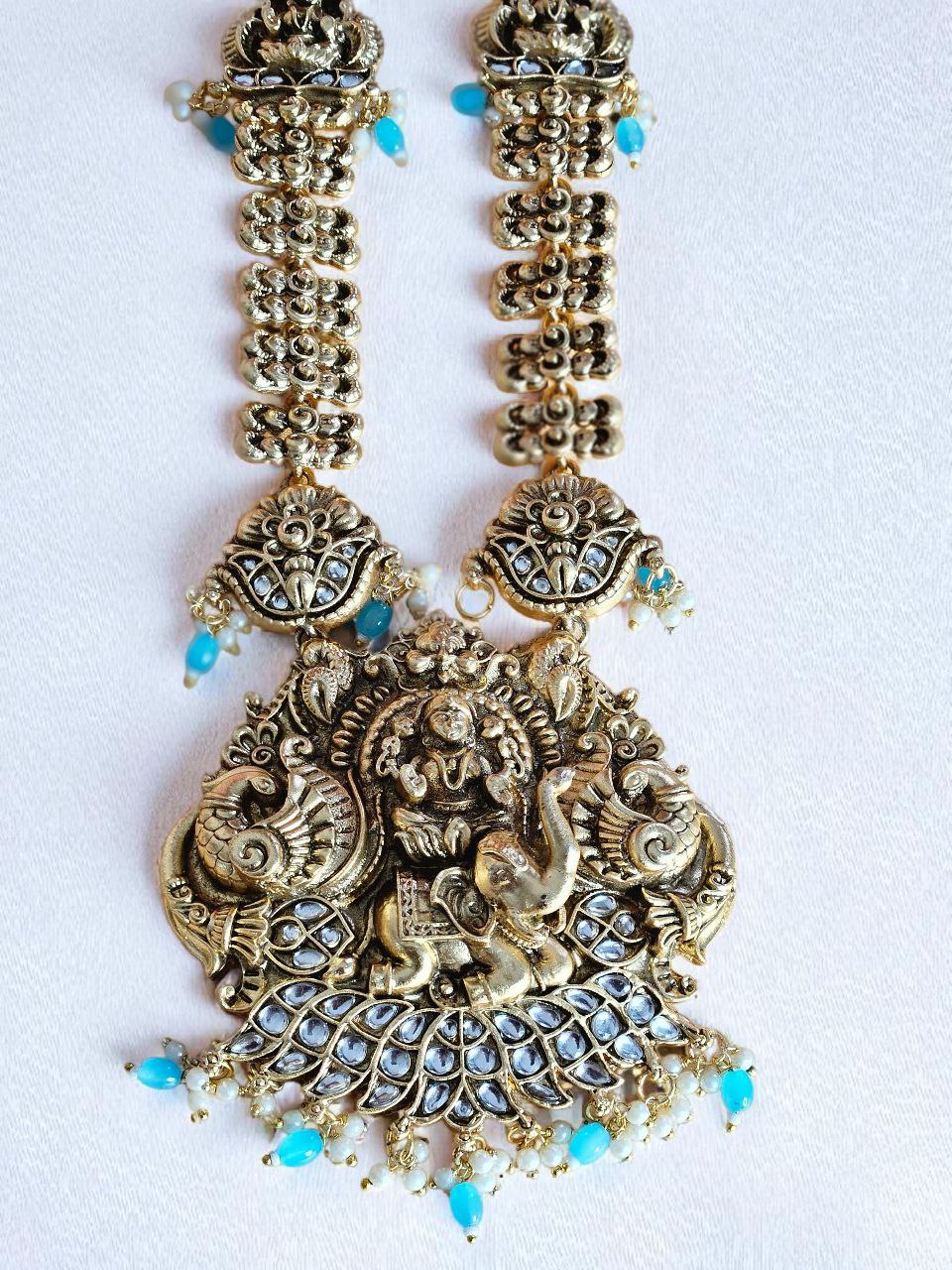 Laxmi Vinayak 3D Long Temple Necklace