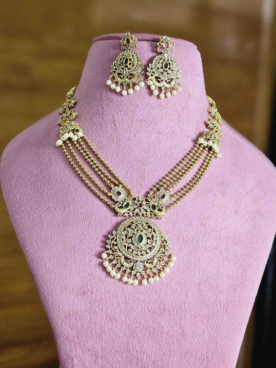 Jhumki Style Gold Temple Necklace