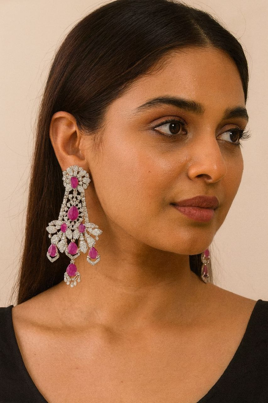 Premium Semi-Bridal Ruby AD Necklace